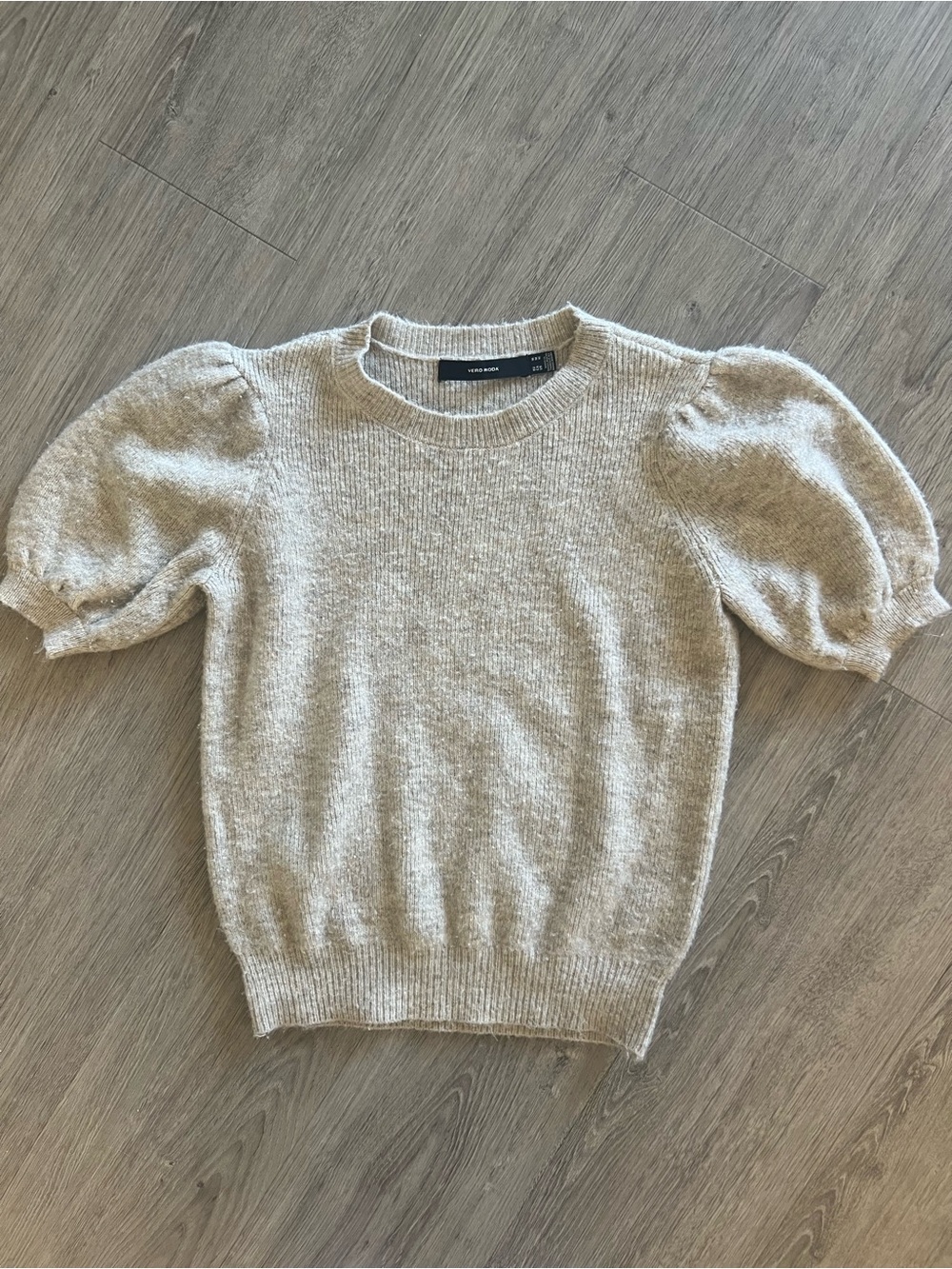 Vero Moda Cream Puff-Sleeve Crew Neck Sweater